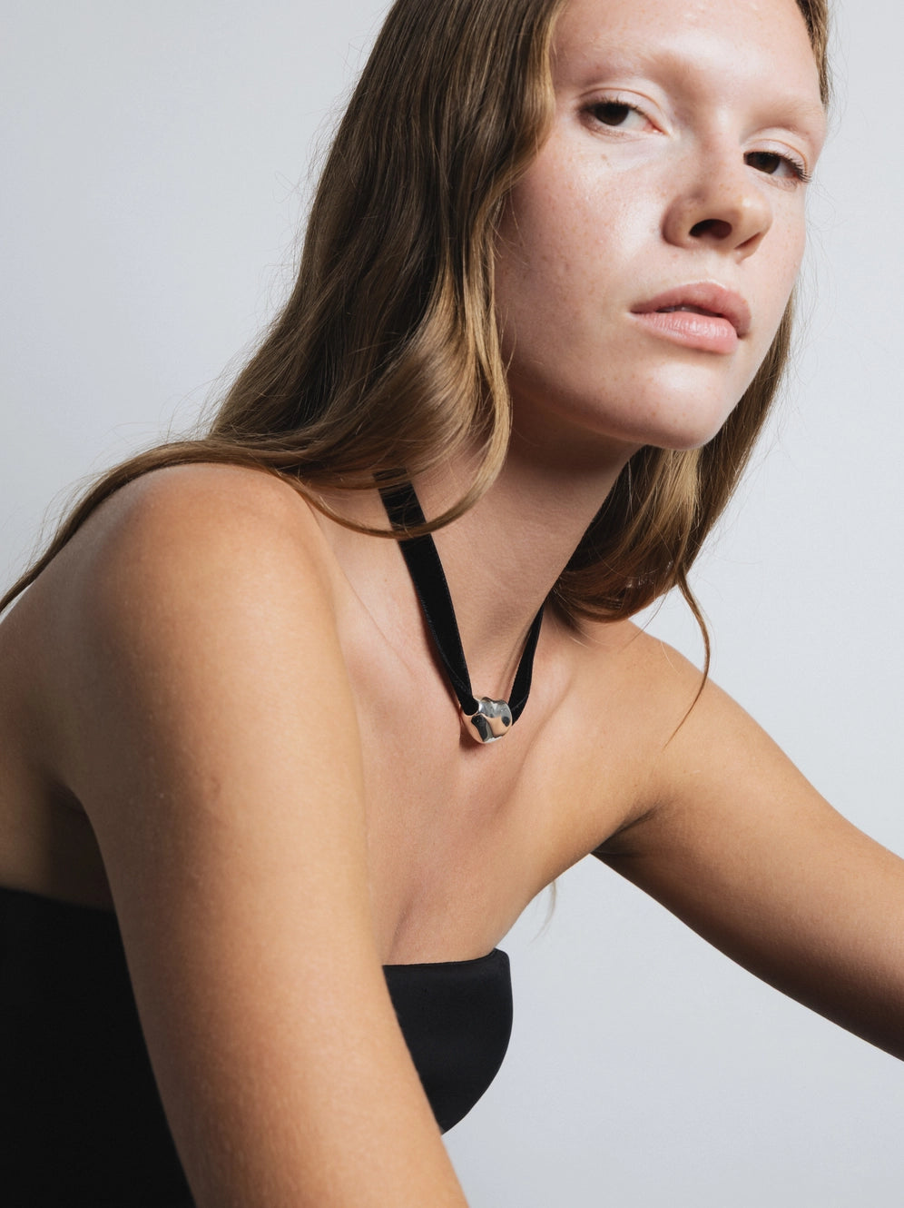 Bean Pendant Necklace On Velvet Chord