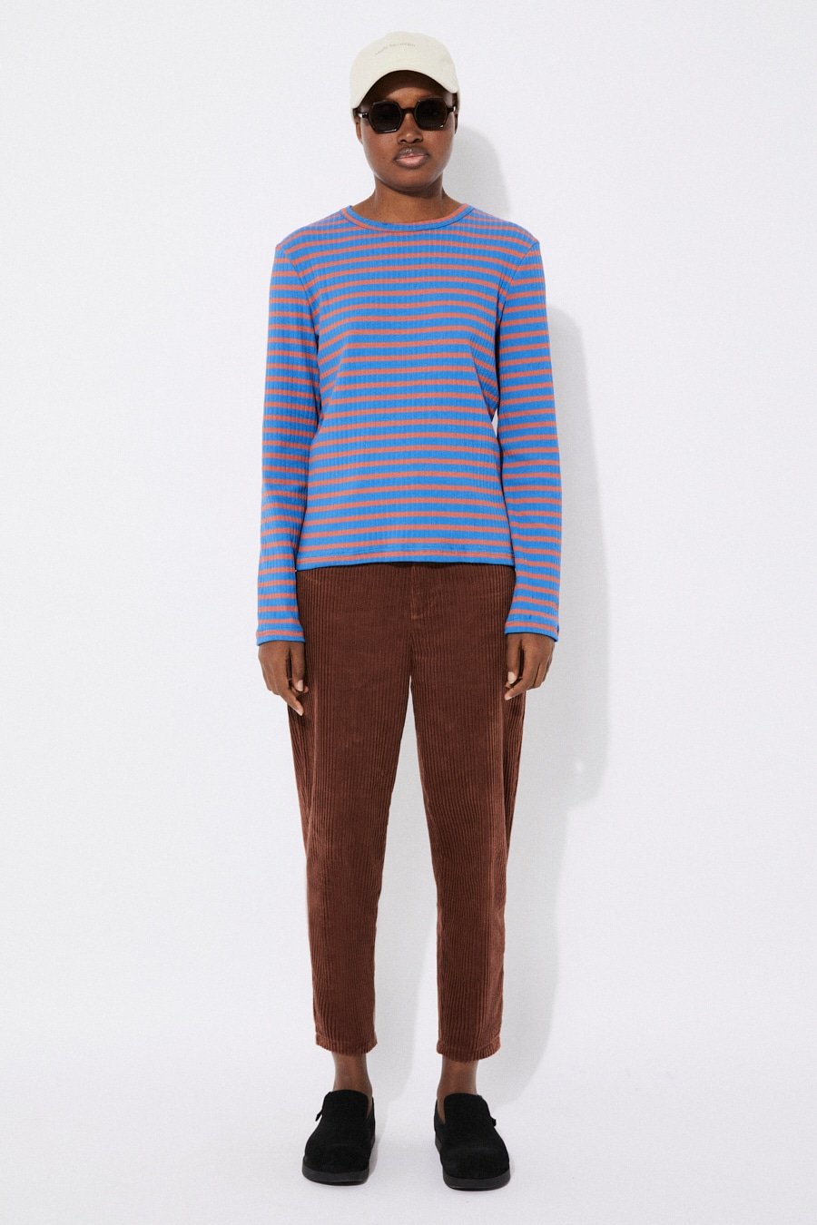 Rodo Striped Crewneck Top In Orange & Blue