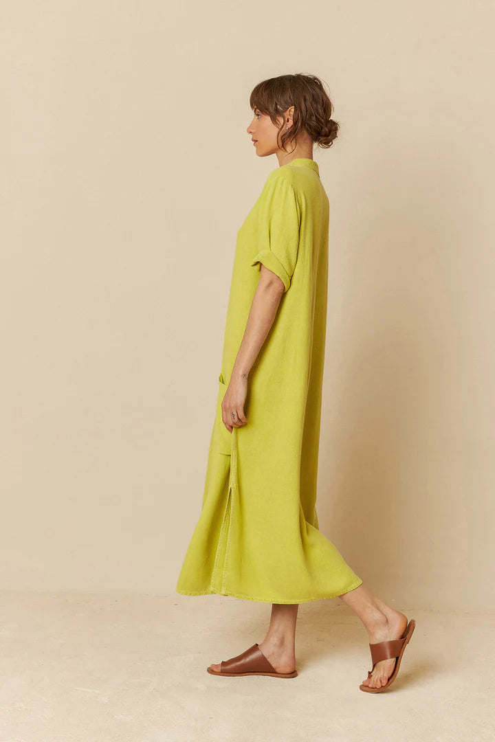 Collared Oversized Shirtdress In Chartreuse