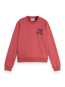 Floral Artwork Sweatshirt In Dusty Red