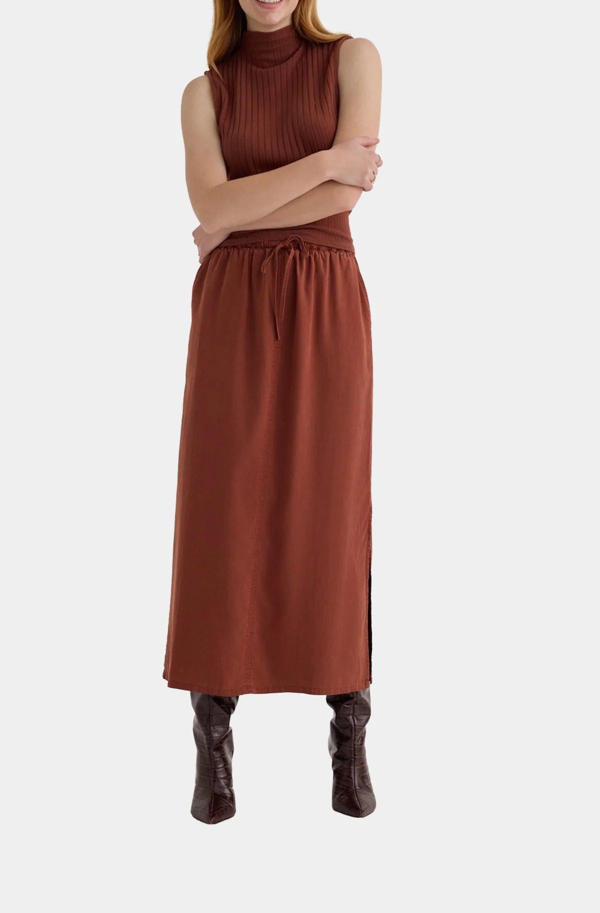 Back Slit Skirt In Autumn Amber