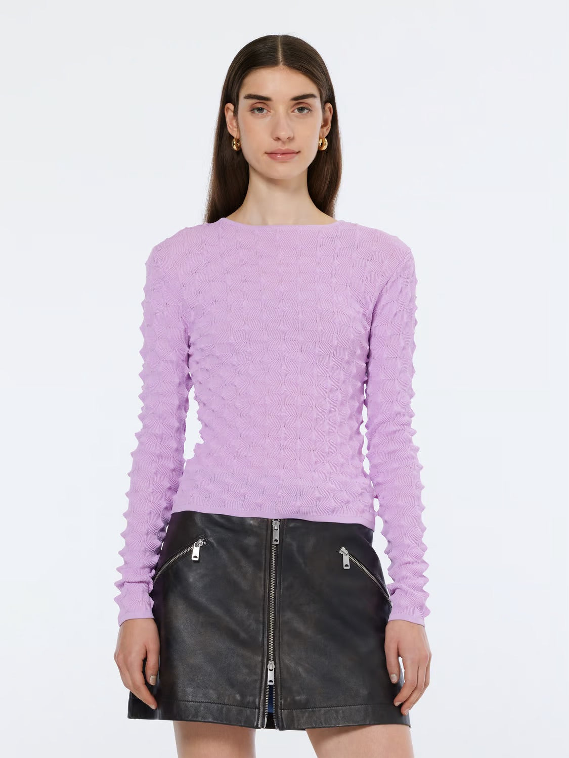 Textured Fitted Pullover In Light Iris