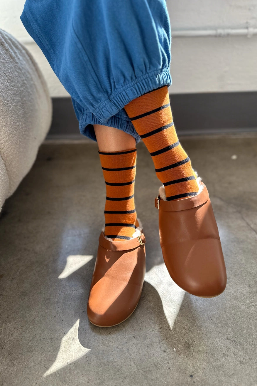 Wally Socks In Dark Camel Stripe