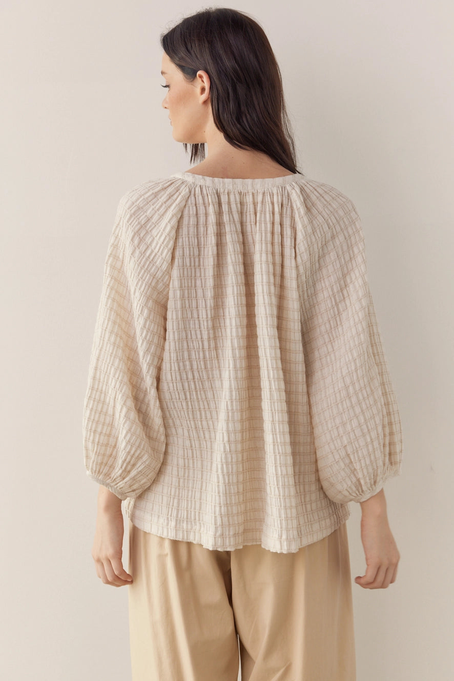 Textured Peasant Blouse in Natural & Solid