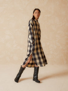 Vichy Checkered Shirt Dress In Black & White