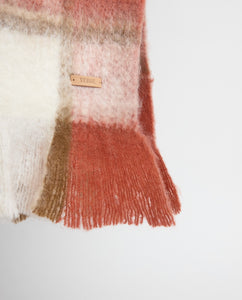 Kemena Grid Fluffy Scarf In Terracotta