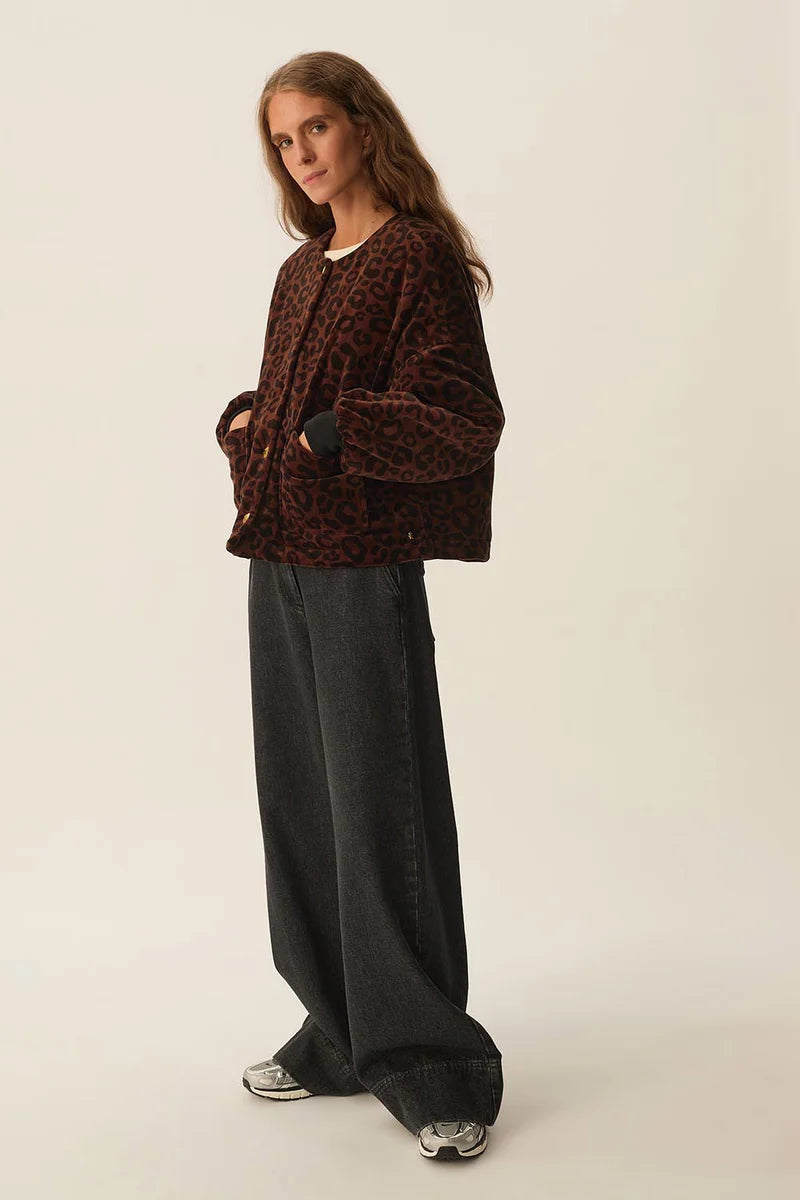 Hilda Velvet Bomber Jacket In Leopard
