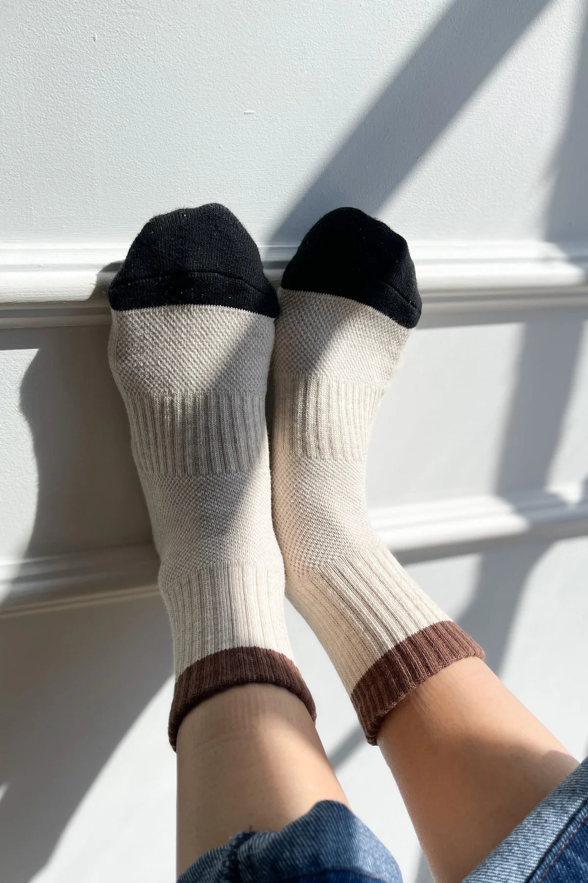 Colour Block Girlfriend Socks In Black Coffee