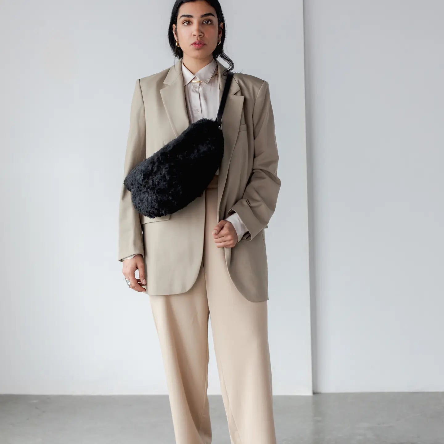 YBH Black Shearling Sling