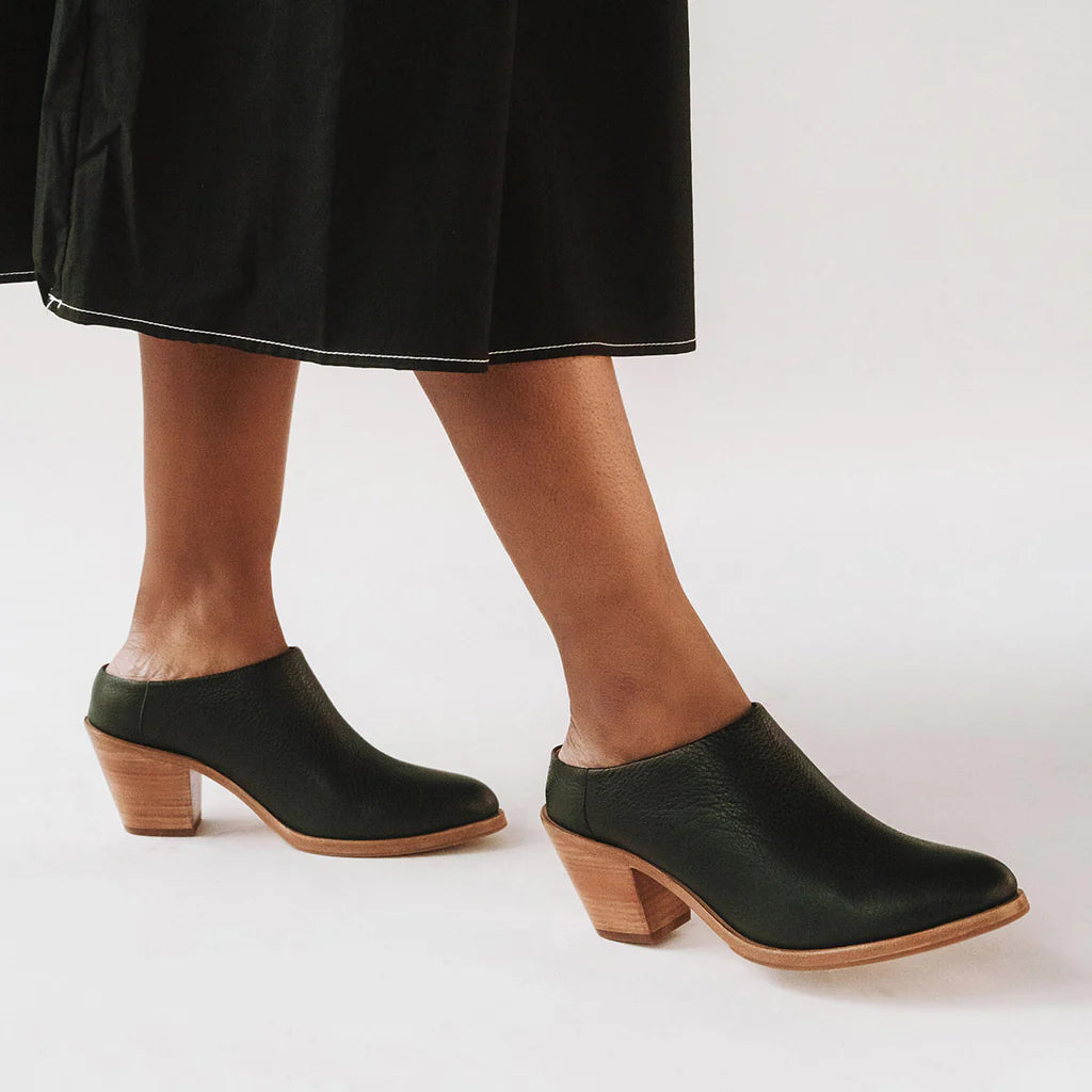 The Heeled Mule In Black Pebble