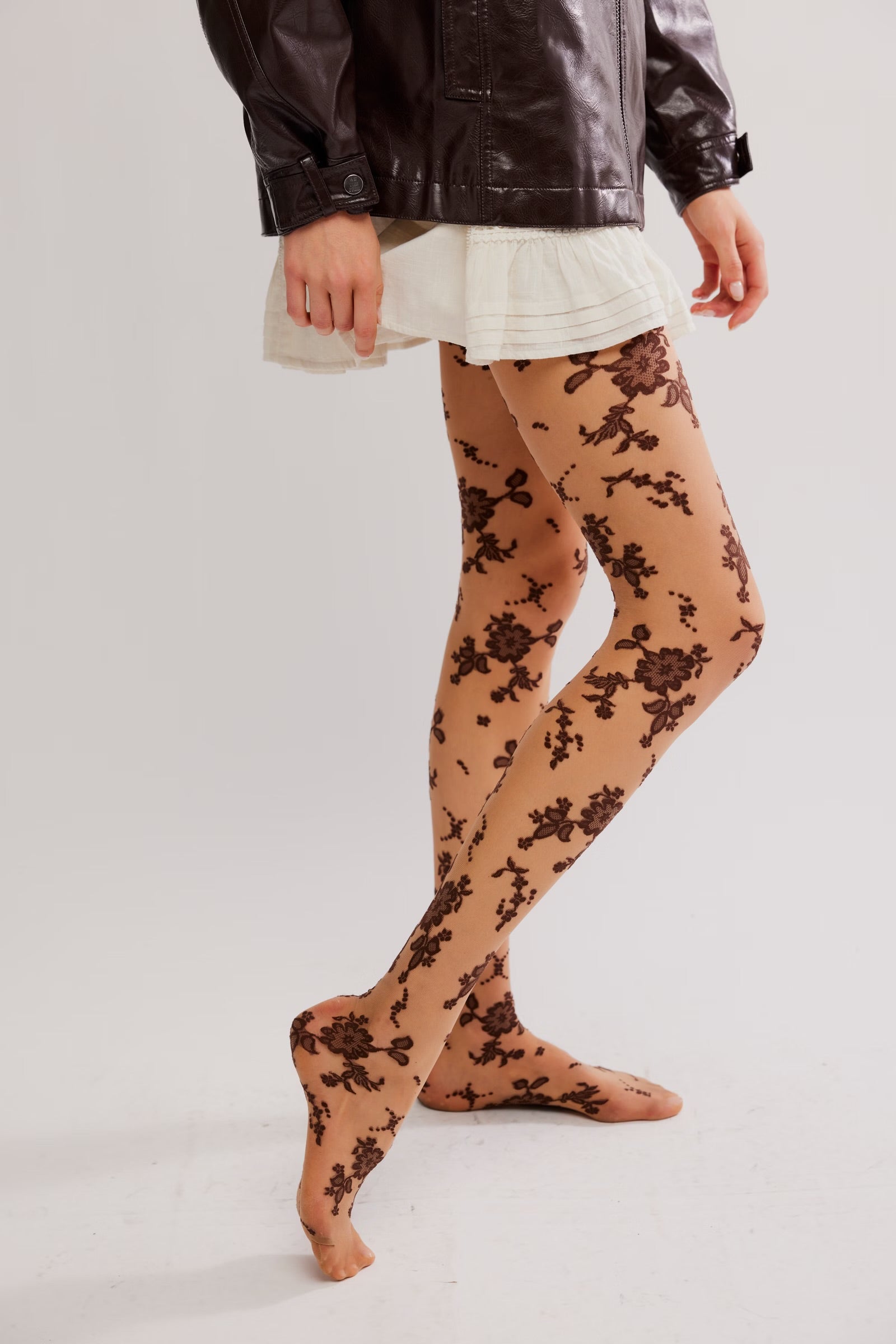 Flocked Floral Tight In Black