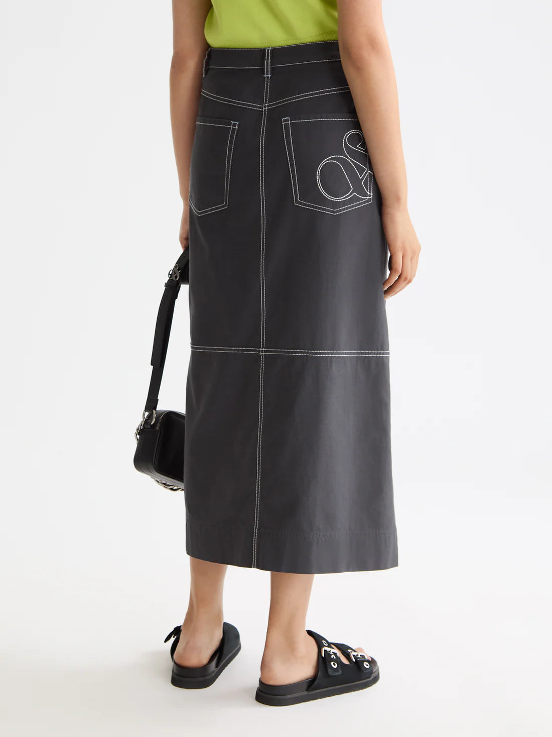 Workwear Front Slit Midi Skirt In Charcoal Art
