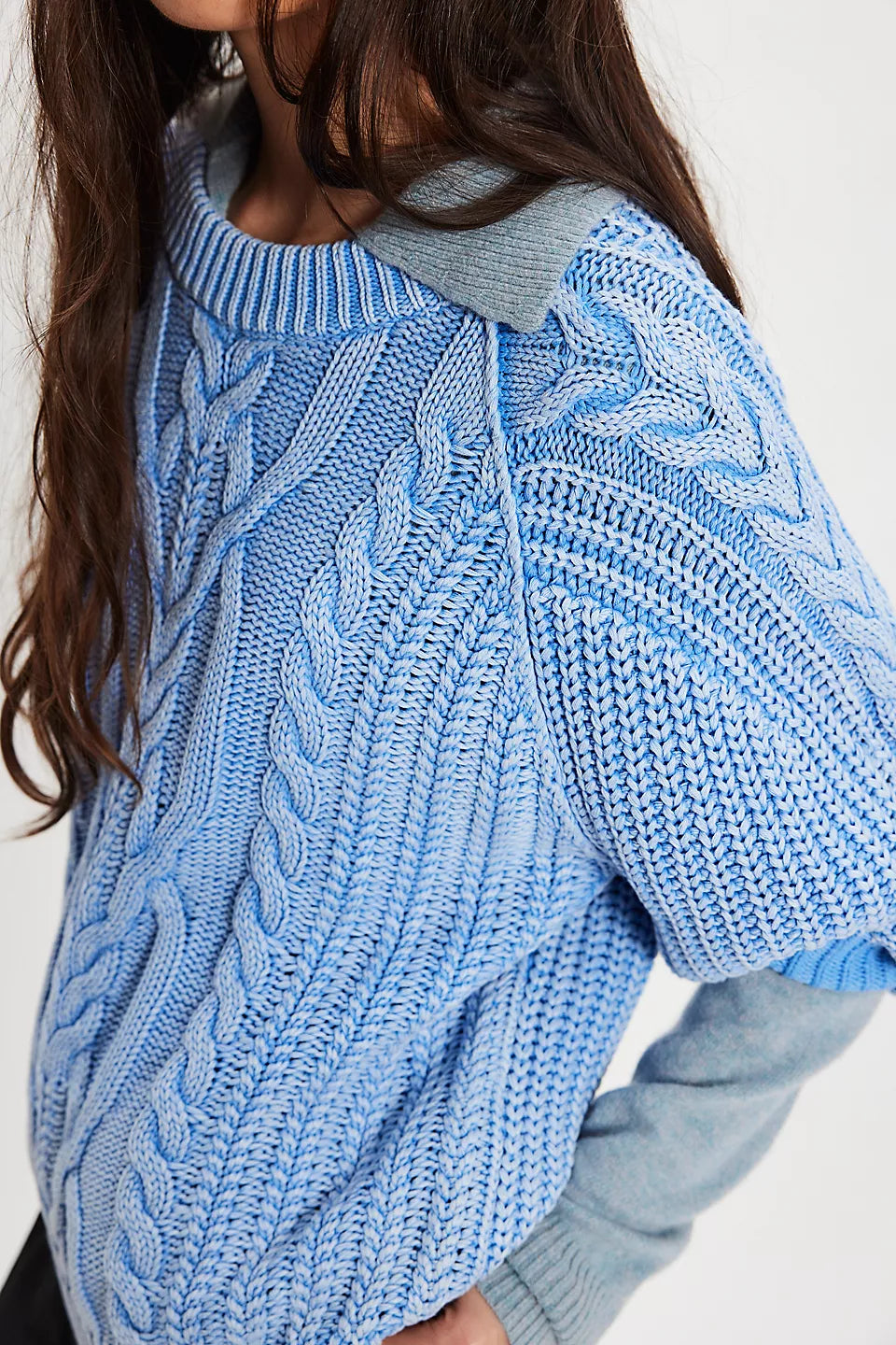 Frankie Cable Knit Sweater In Della Robbia Blue