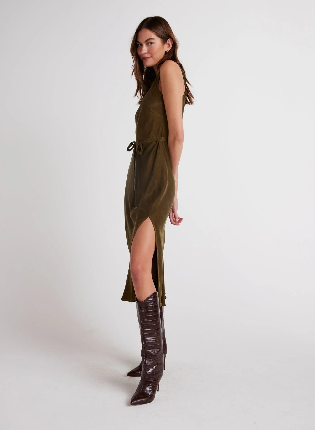 Tank Slip Dress In Autumn Olive