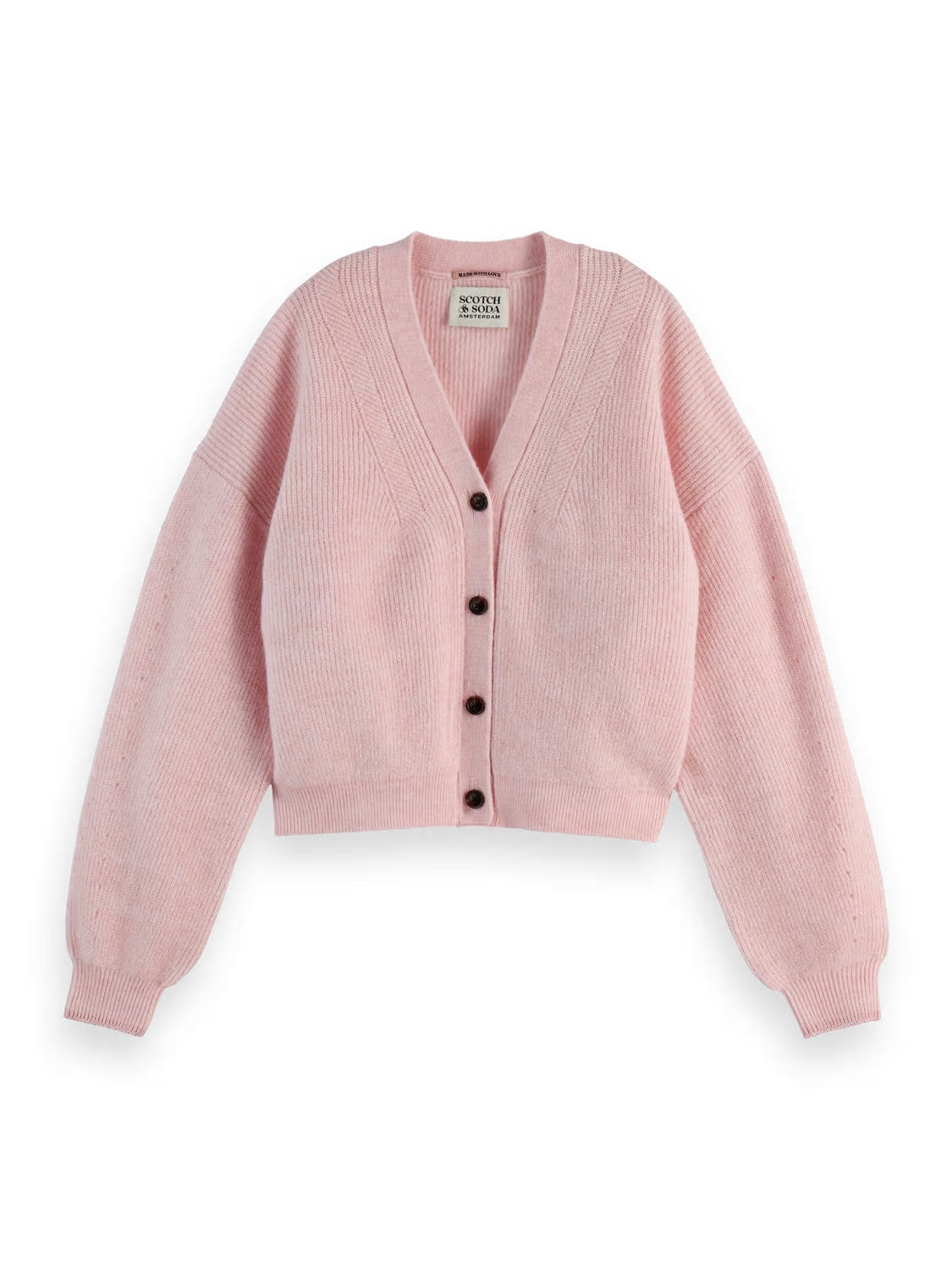 Fuzzy Relaxed Cardigan In Melange Pink