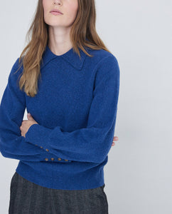 Nina Collared Knit Sweater In Blue