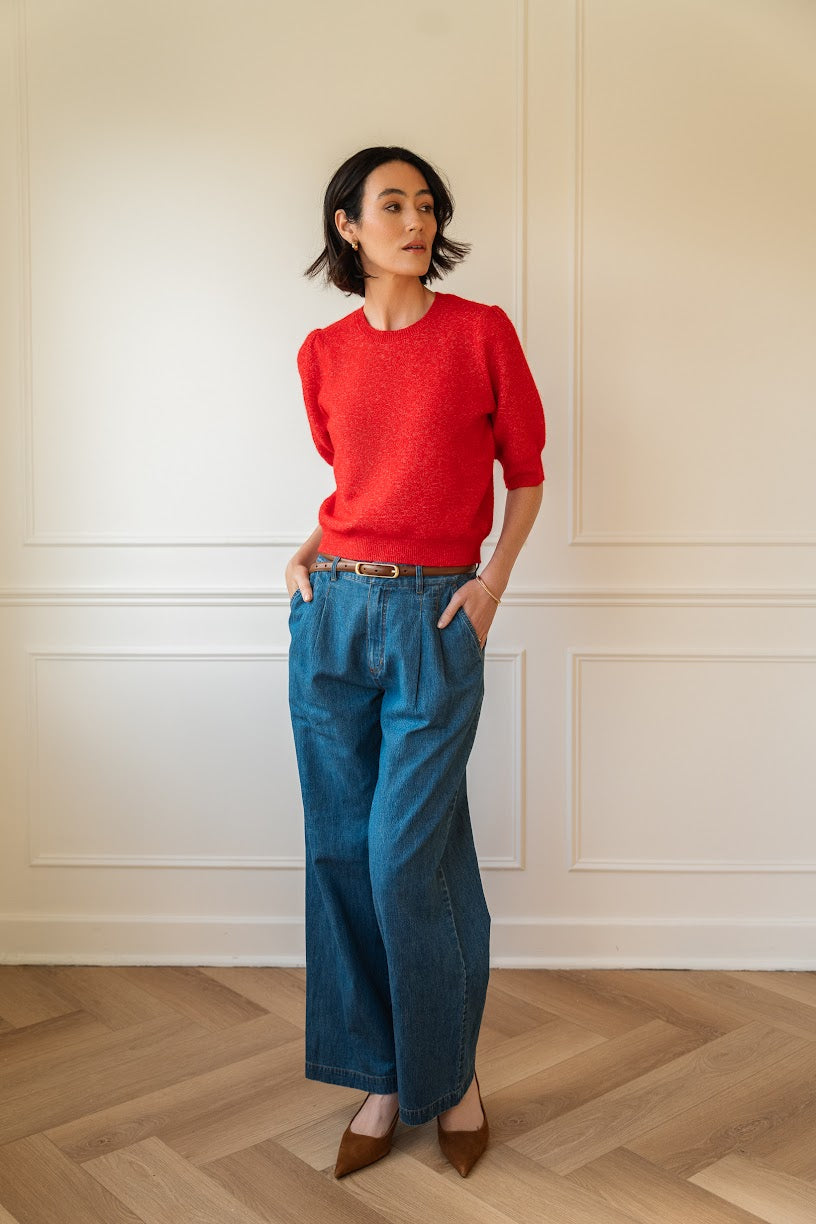 Marisol Knit Top In Heather Red