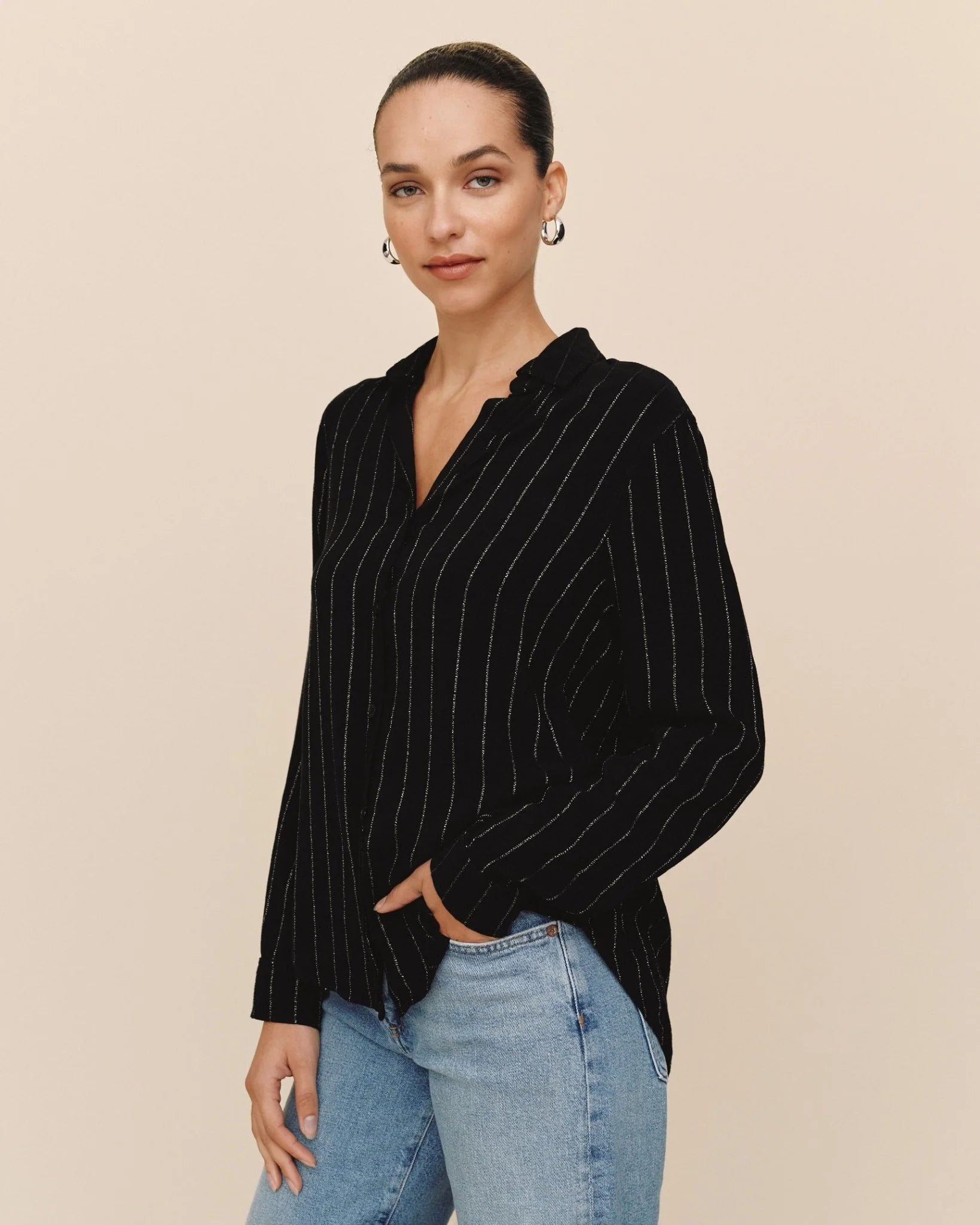 Clean Shirt In Black Lurex Stripe