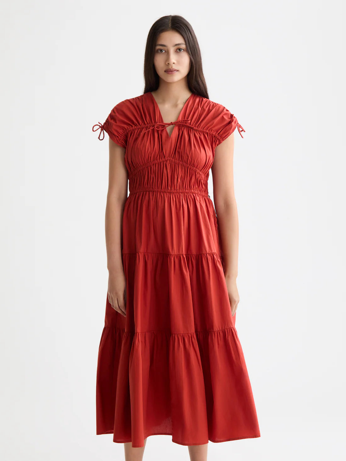 Gathered Midi Dress In Ketchup