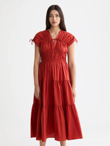 Gathered Midi Dress In Ketchup