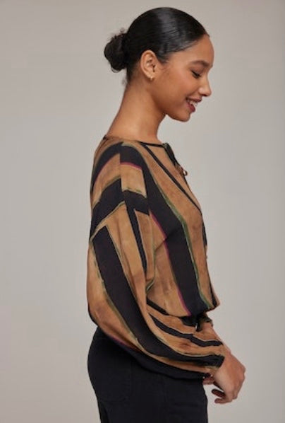 Tie Up Pullover Top in Golden Stripes