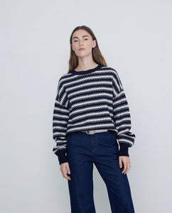 Daffy Stitch Stripe Sweater In Navy