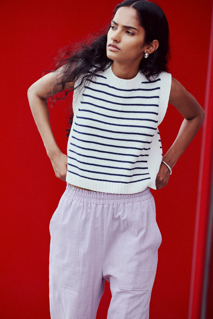 Poppy Striped Knit Top In Crème Marine