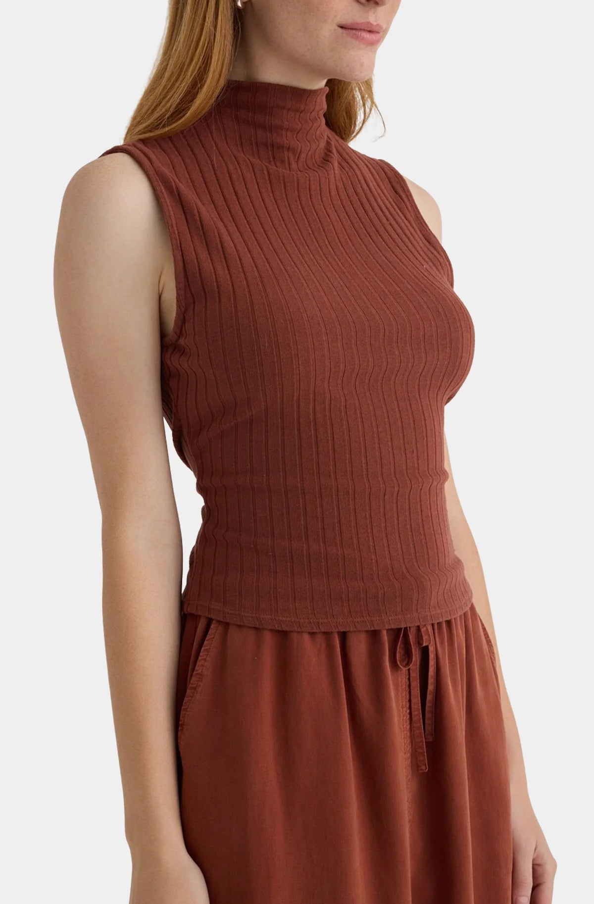 Sleeveless Mock Neck In Autumn Amber