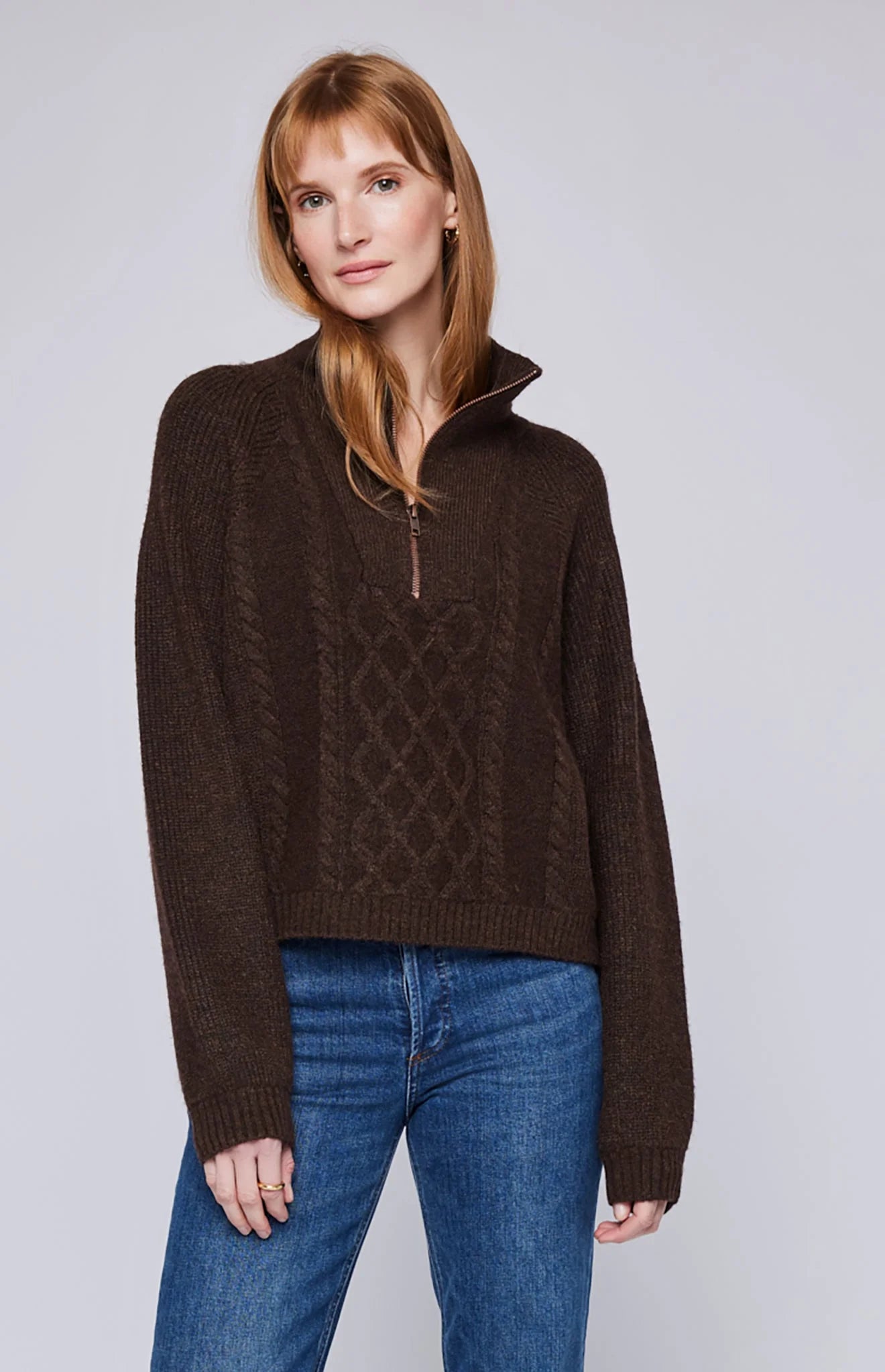 Georgie 1/4 Zip Sweater In Heather Espresso