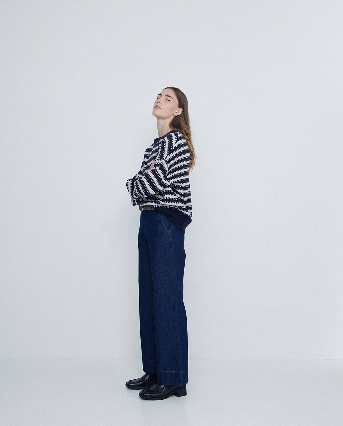 Daffy Stitch Stripe Sweater In Navy