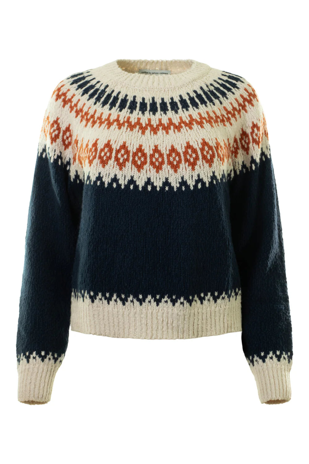 Chunky Fair Isle Cotton Crew In Navy