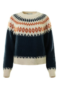 Chunky Fair Isle Cotton Crew In Navy