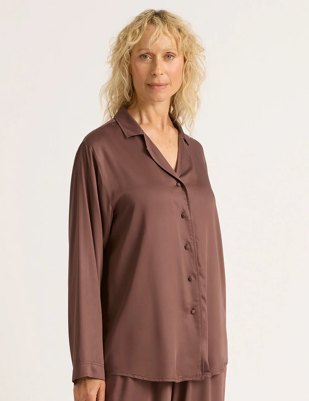 Vegan Silk Long Sleeve Sleep Shirt In Garnet