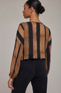 Tie Up Pullover Top in Golden Stripes