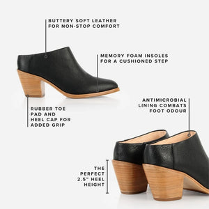 The Heeled Mule In Black Pebble