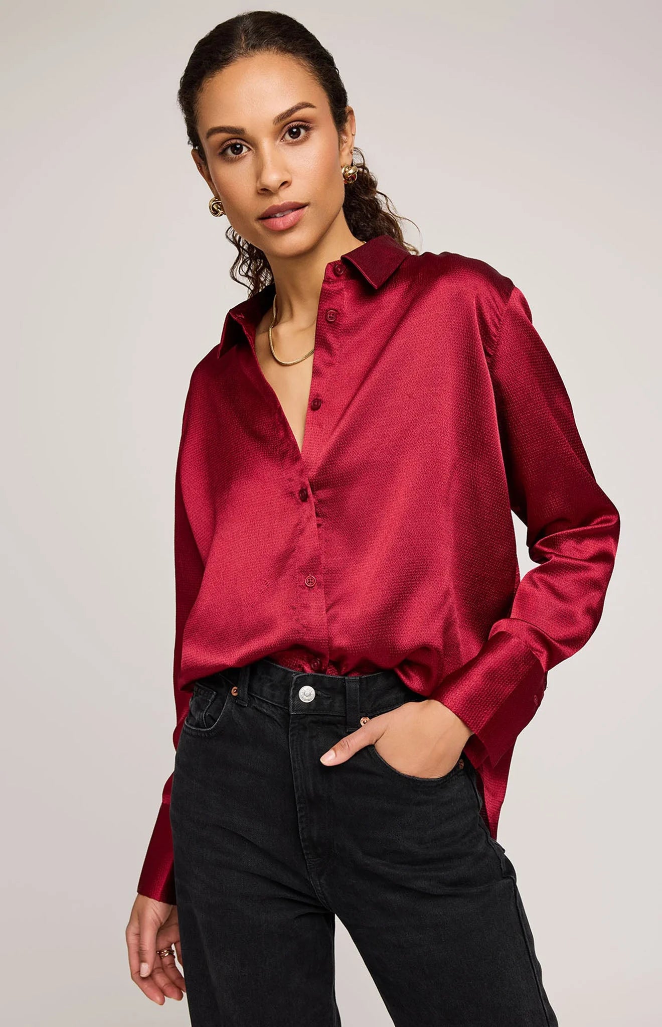 Simone Button Down In Crimson