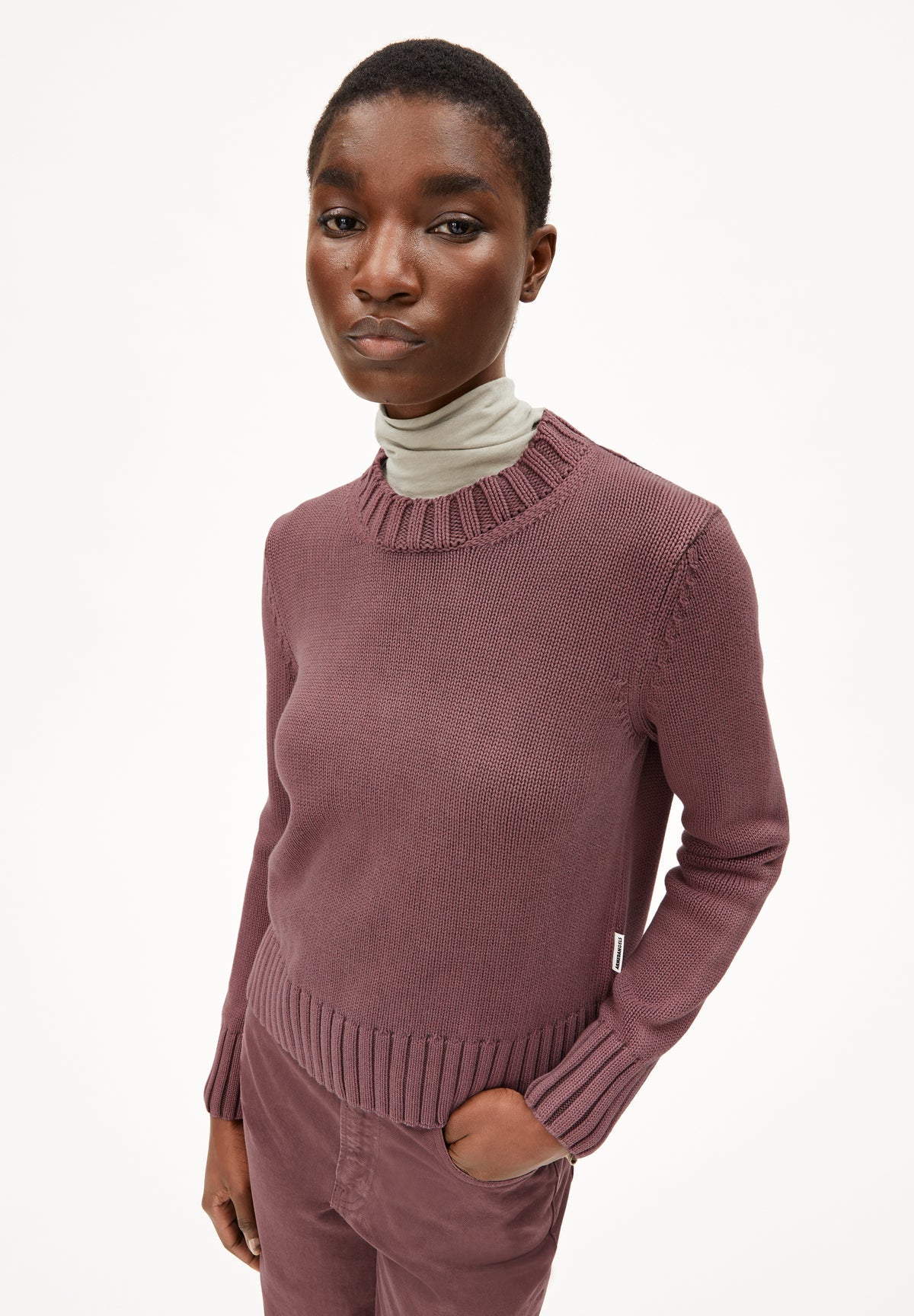 Amaliaas Cotton Knit Crewneck In dark Berry