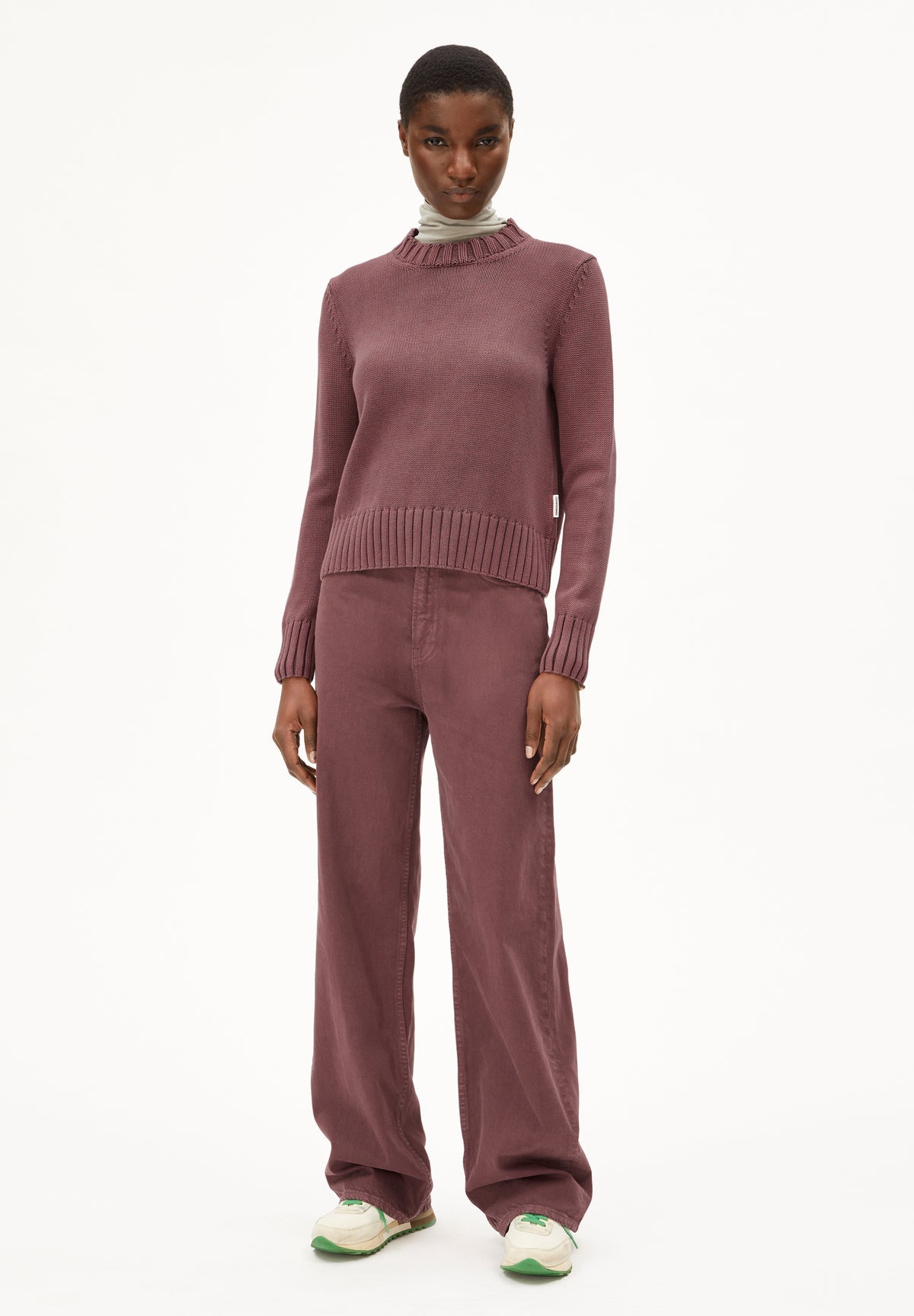 Amaliaas Cotton Knit Crewneck In dark Berry