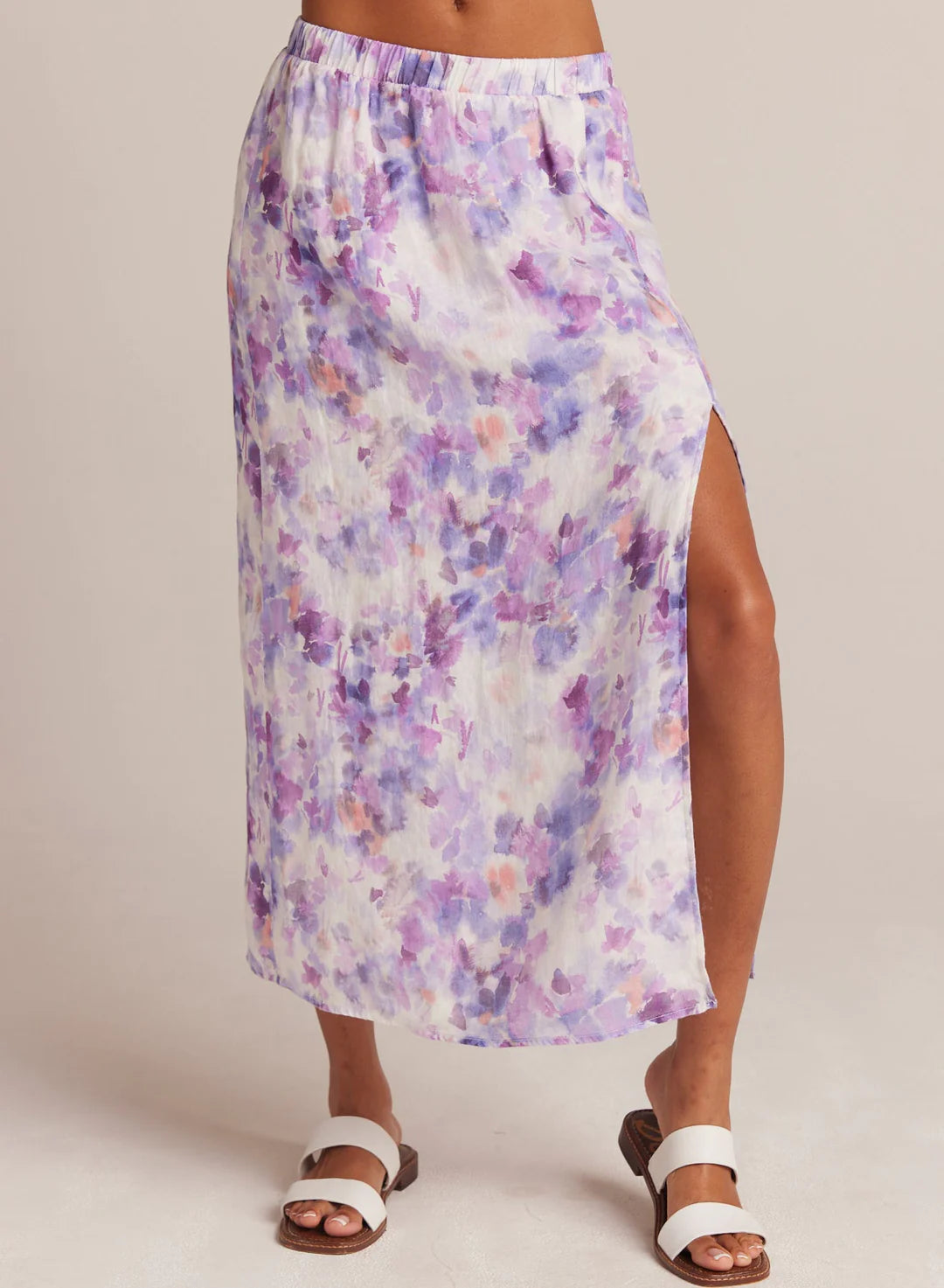 Linen Side Slit Maxi Skirt in Iris Floral