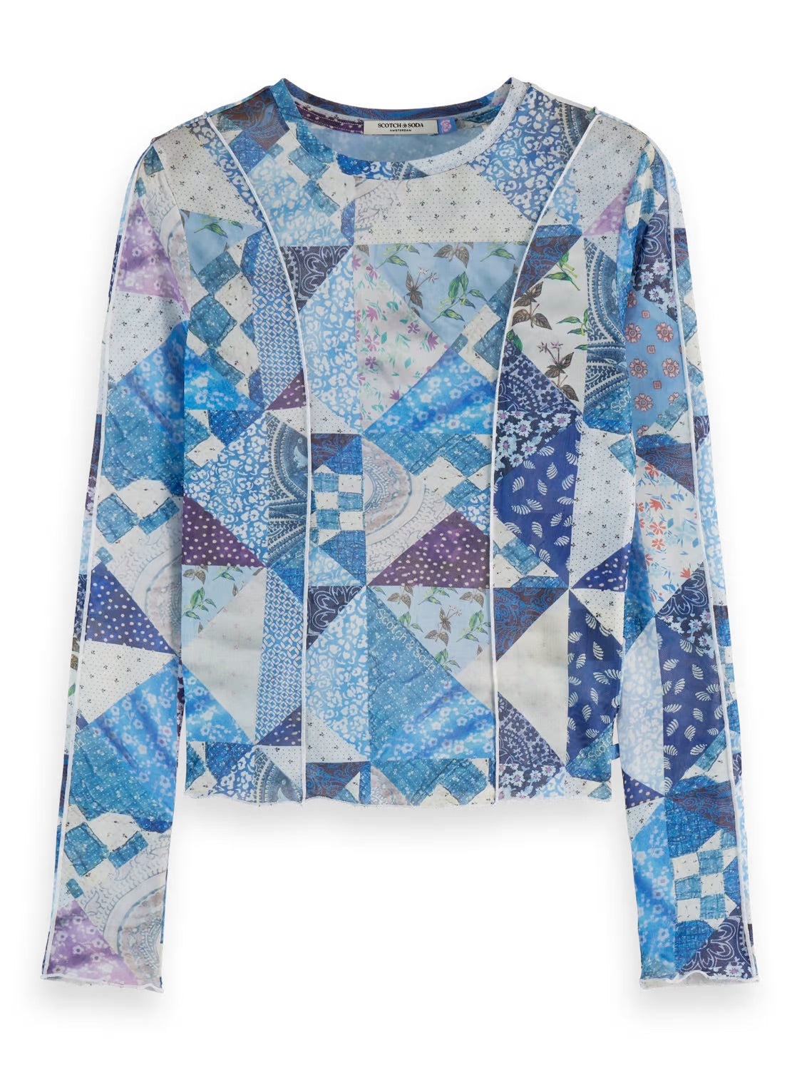 Quilted Print Mesh Long Sleeve