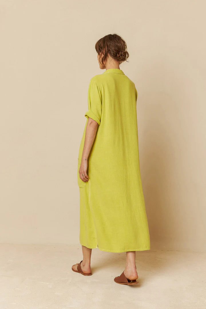Collared Oversized Shirtdress In Chartreuse