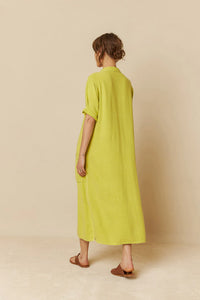 Collared Oversized Shirtdress In Chartreuse