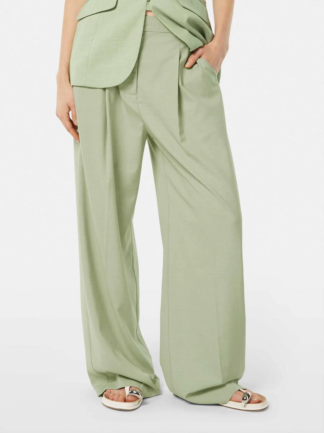 Rose High Rise Wide Leg Trousers In Pistachio