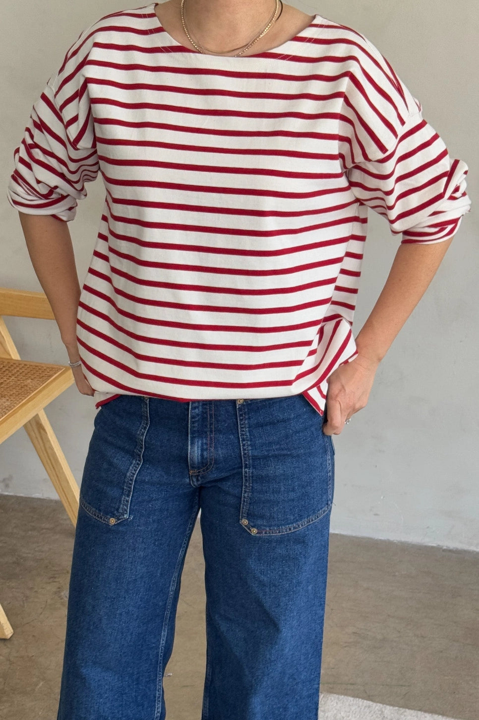 Marseille Boatneck Top In Red Stripe