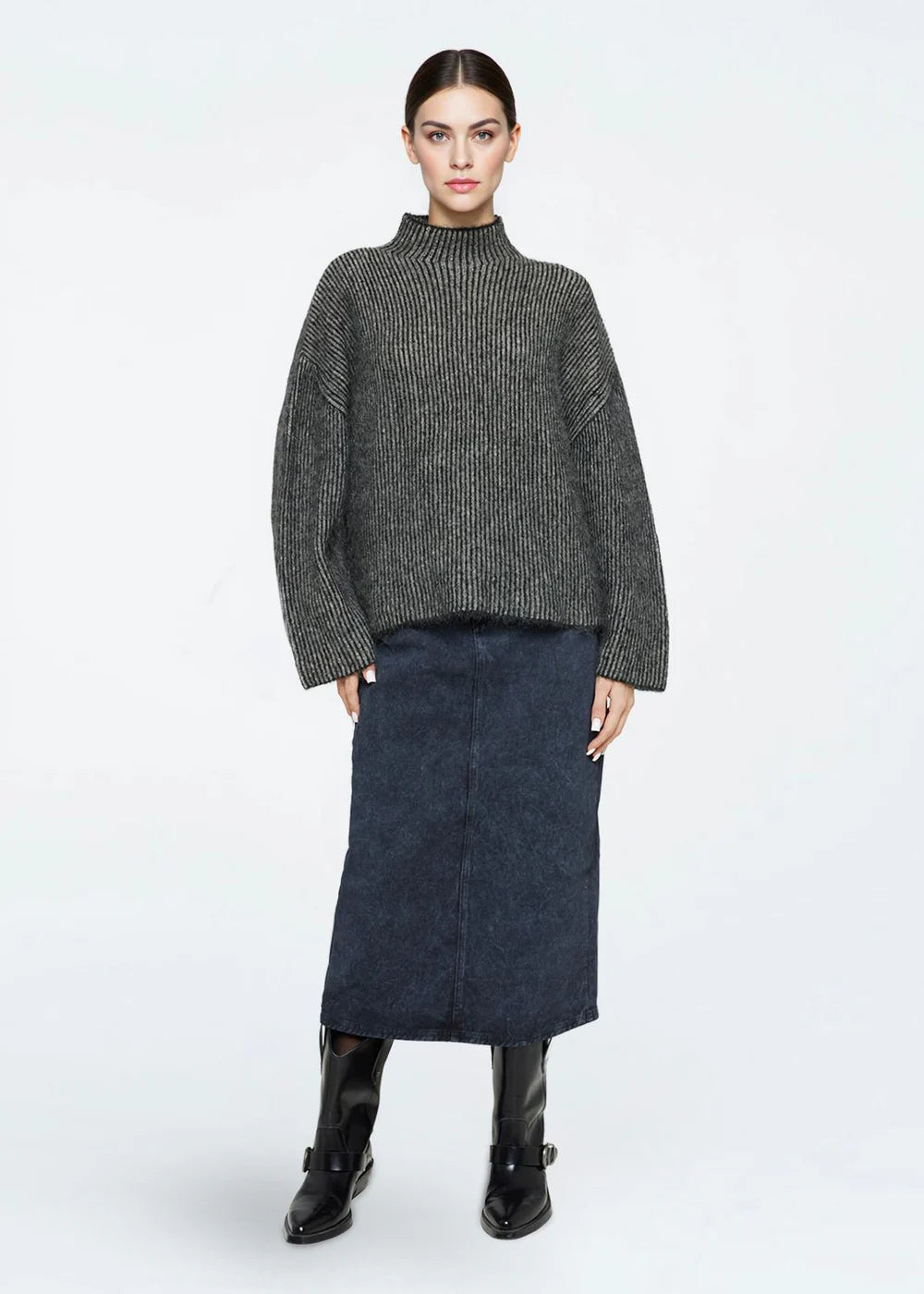 Mercy Knit Pullover In Black Stripe
