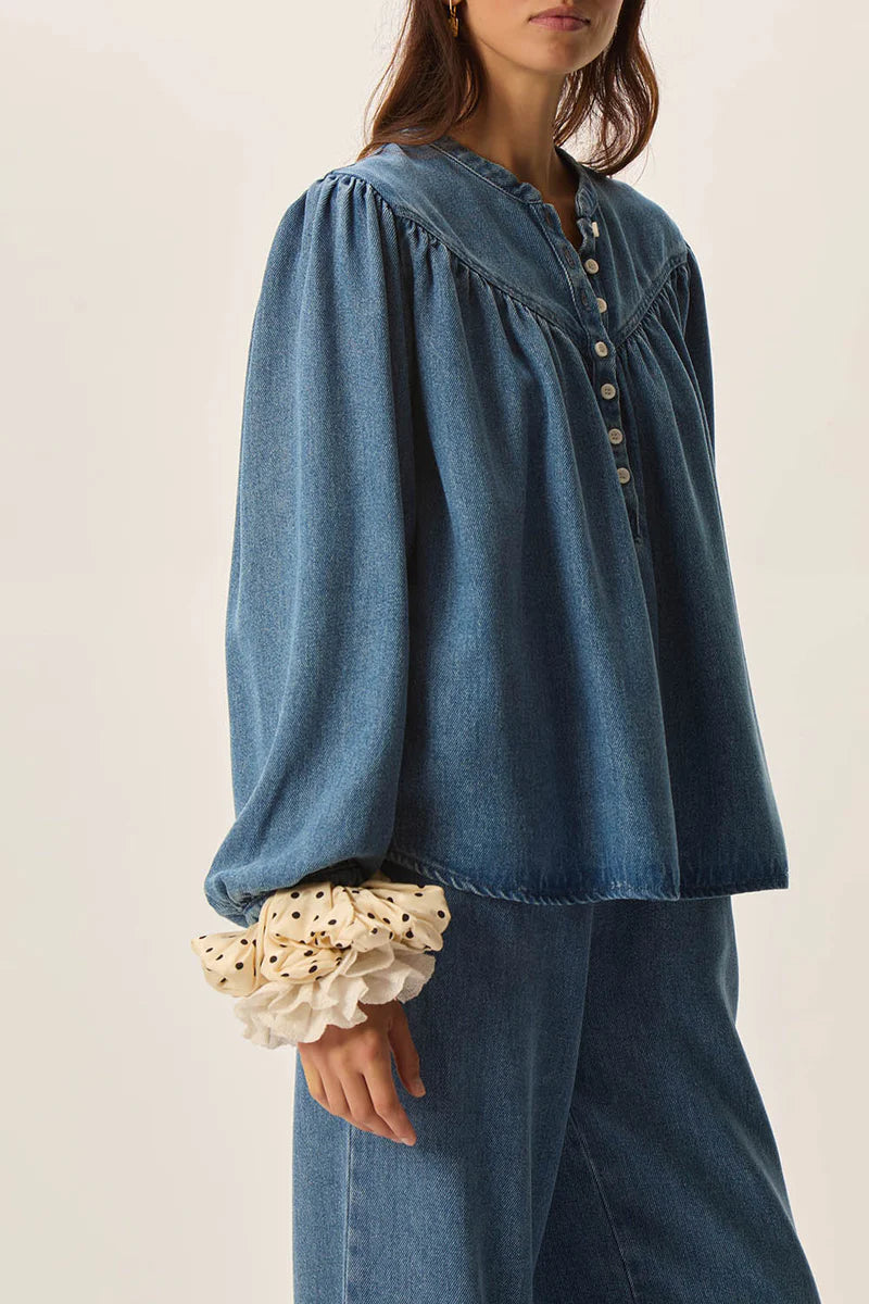 Laura Denim Blouse In Bleach
