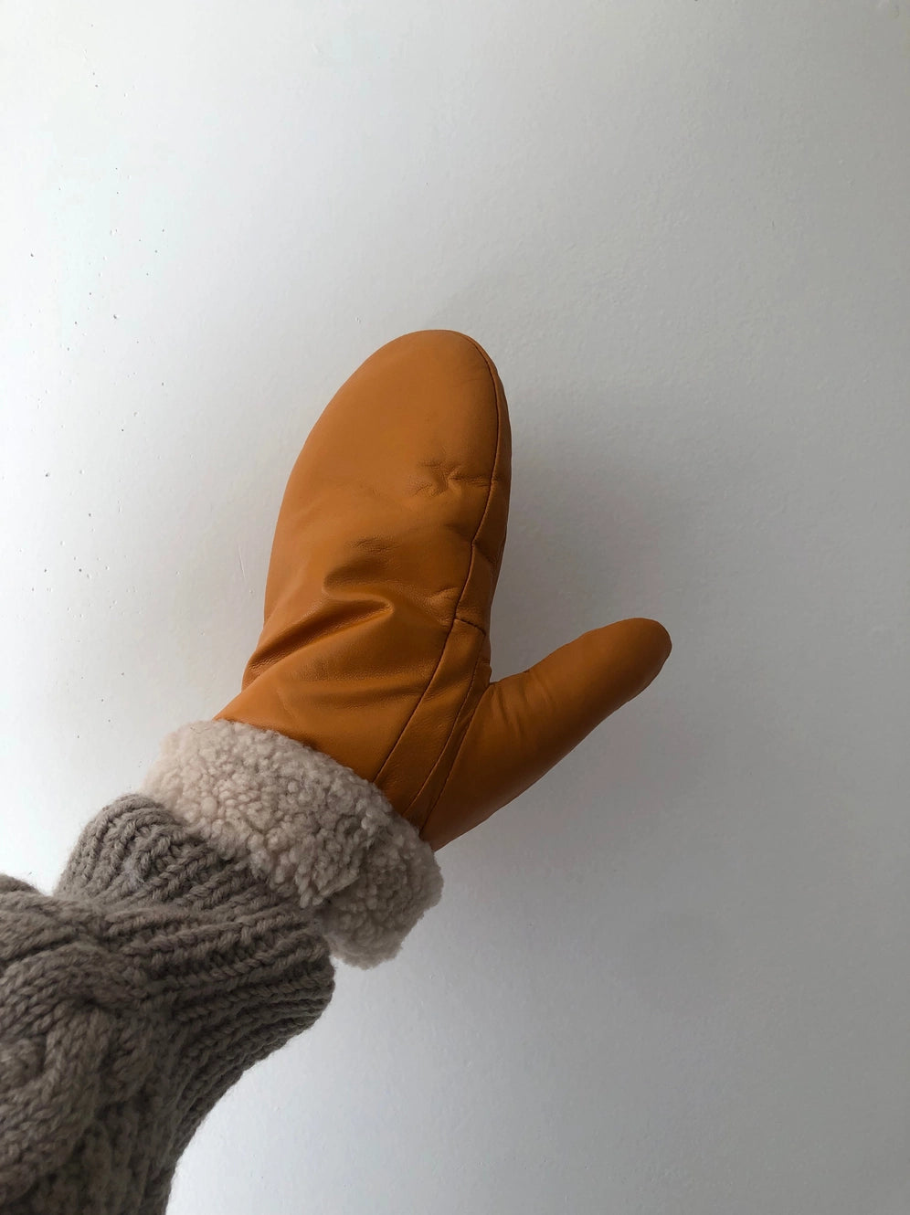 Shearling Leather Mittens In Mustard