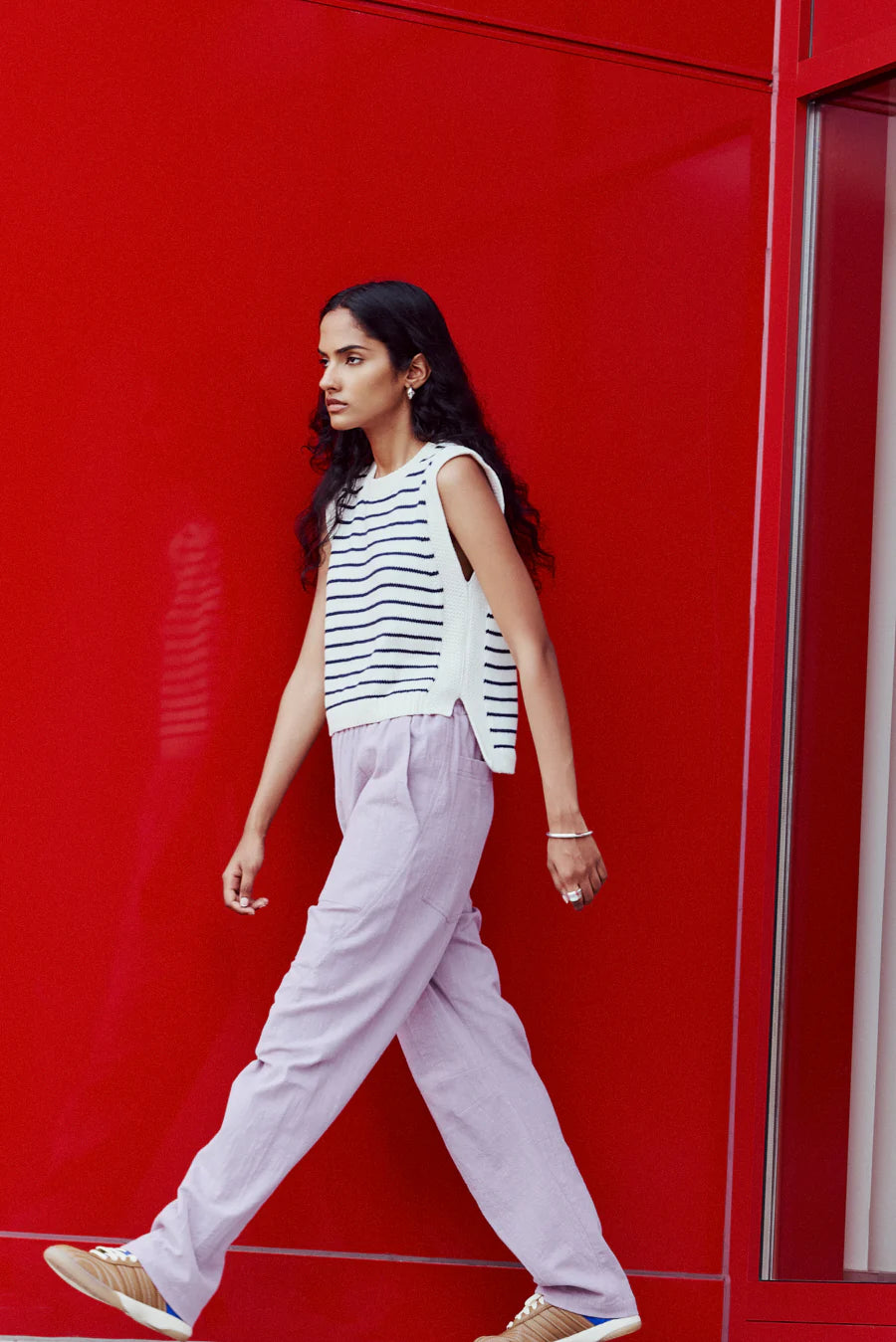 Poppy Striped Knit Top In Crème Marine