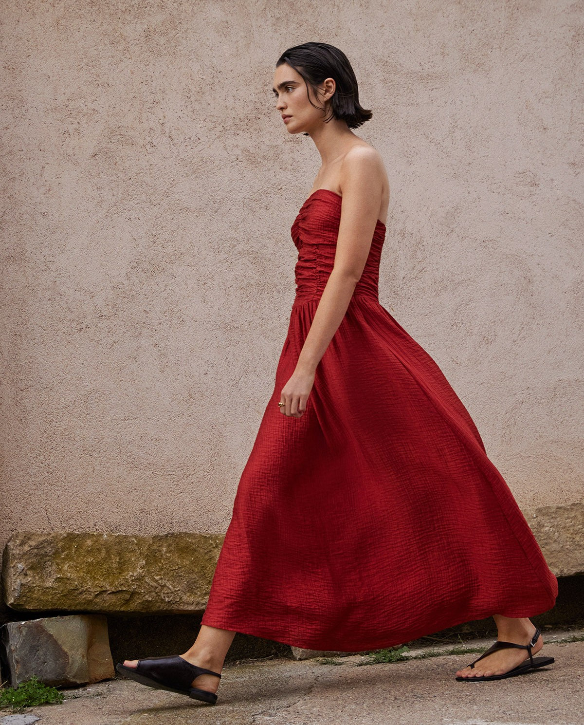 Long Draped Dress In Terracotta