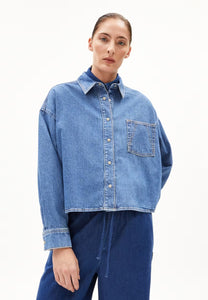 Nalaani Denim Blouse In Mid Blue